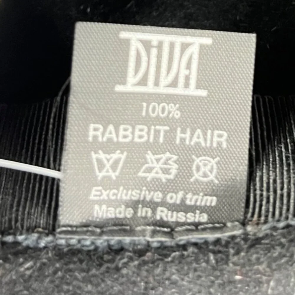 Diva Women's 100% Rabbit Fur Felt Hat Black Tan Ties NWT Made in Russia Cowgirl